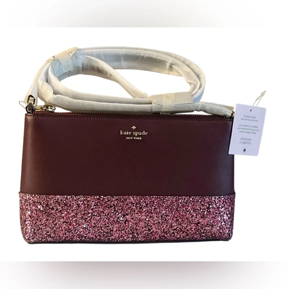 Hostess Pick 💥 Kate Spade Burgundy and Pink Glitter Crossbody Bag New with Tags.